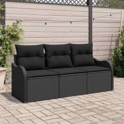 Ensemble de canap&eacute; de jardin 3 pcs Noir Poly rotin