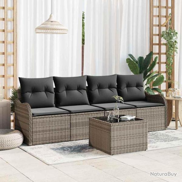 Ensemble de canap� de jardin avec coussin 5 pcs Gris