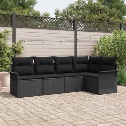 Ensemble de canap&eacute; de jardin avec stockage 5 pcs Noir polyrotin