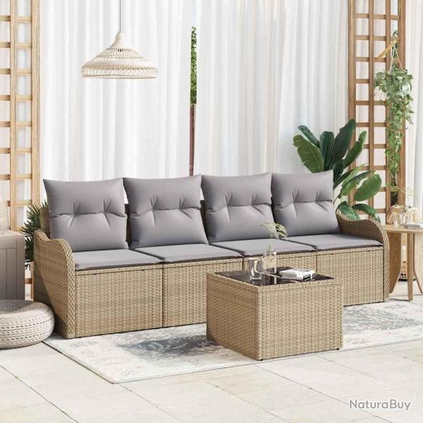 Ensemble de canap� de jardin avec coussin 5 pcs Beige et gris