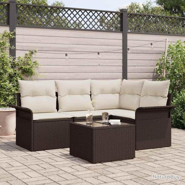 Ensemble de canap� de jardin 5 pcs Marron polyrotin