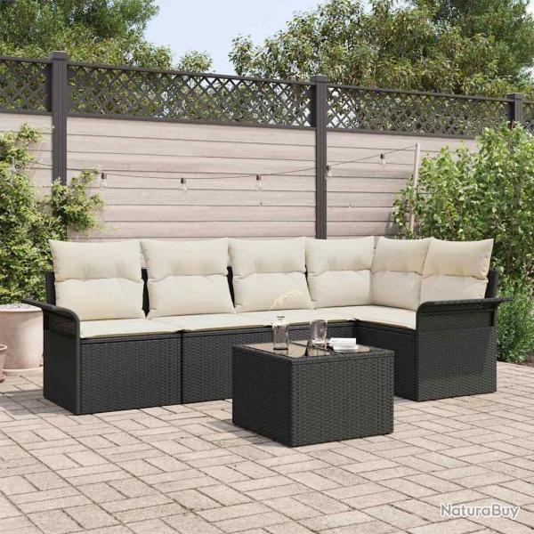 Ensemble de canap� de jardin avec coussin 6 pcs Noir Poly rotin