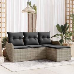 Ensemble de canap&eacute; de jardin 4 pcs Gris clair polyrotin