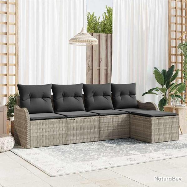 Ensemble de canap� de jardin 5 pcs Gris clair Poly rotin