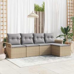 Ensemble de canap&eacute; de jardin avec coussin 5 pcs Beige polyrotin