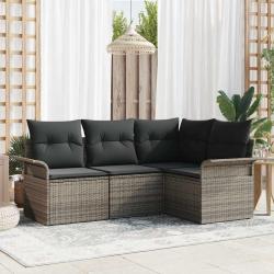 Ensemble de canap&eacute; de jardin avec stockage 4 pcs Gris polyrotin