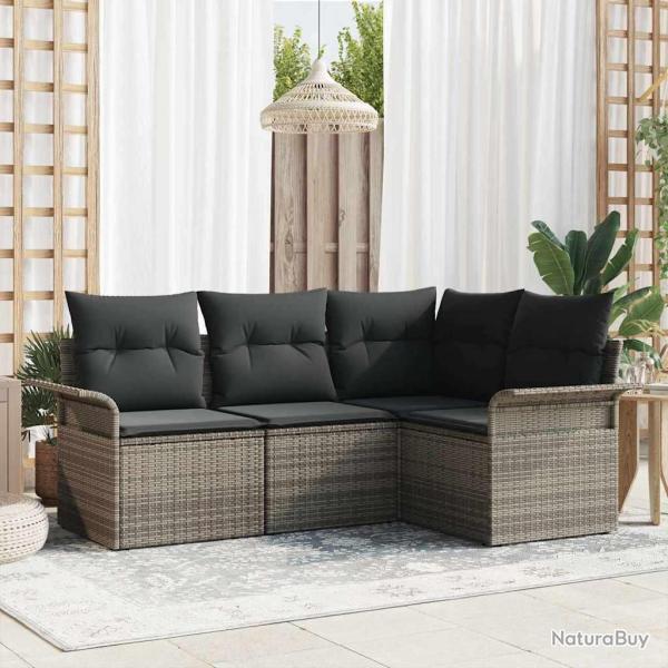 Ensemble de canap� de jardin avec stockage 4 pcs Gris polyrotin
