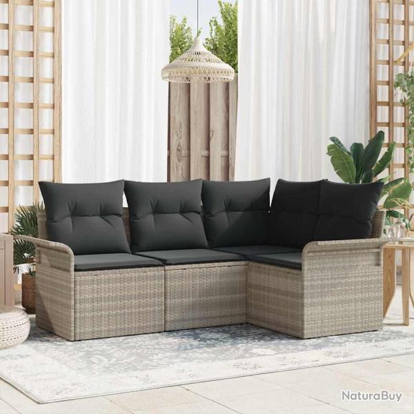 Ensemble de canap� de jardin 4 pcs Gris clair polyrotin