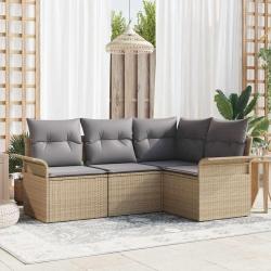 Ensemble de canap&eacute; de jardin 4 pcs Beige polyrotin