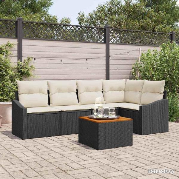 Ensemble de canap� de jardin avec coussin 6 pcs Noir polyrotin
