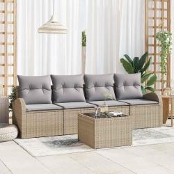 Ensemble de canap&eacute; de jardin 5 pcs Beige et gris polyrotin