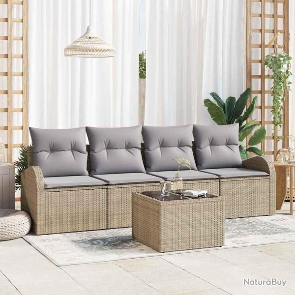 Ensemble de canap� de jardin 5 pcs Beige et gris polyrotin
