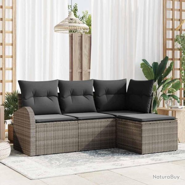 Ensemble de Canap�s avec coussin 4 pcs Gris polyrotin