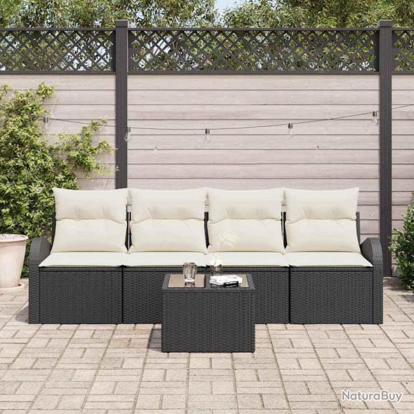 Ensemble de canap� de jardin 5 pcs Noir et Cr�me polyrotin