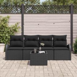 Ensemble de canap&eacute; de jardin avec stockage 5 pcs Noir polyrotin