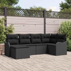 Ensemble de canap&eacute; de jardin avec coussin 6 pcs Noir Poly rotin