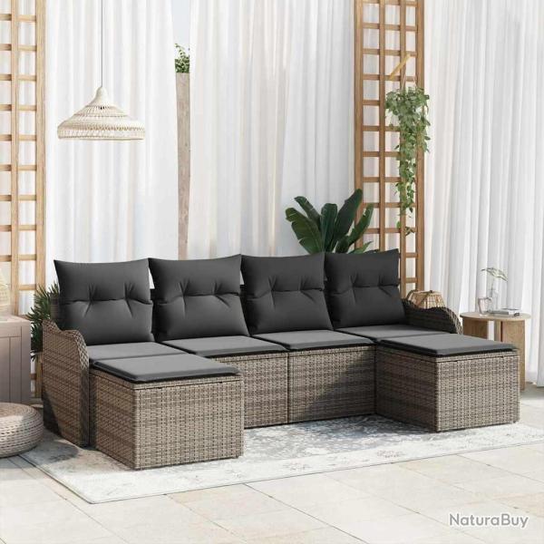 Ensemble de canap� de jardin avec stockage 6 pcs Gris polyrotin