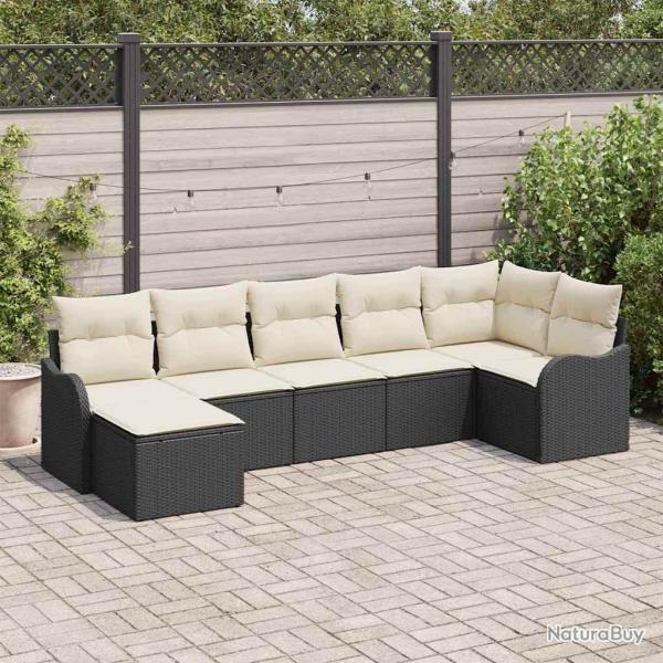 Ensemble de canap� de jardin 7 pcs Noir et blanc Poly rotin