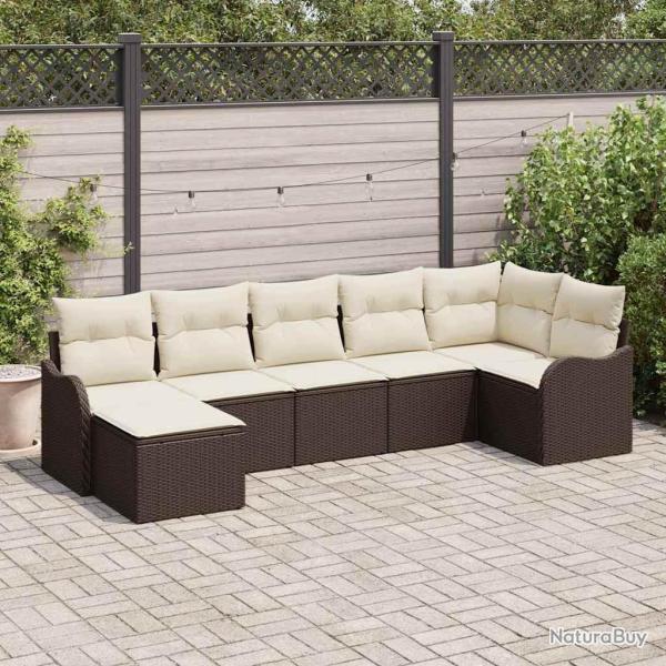 Ensemble de canap� de jardin 7 pcs Marron et blanc Poly rotin