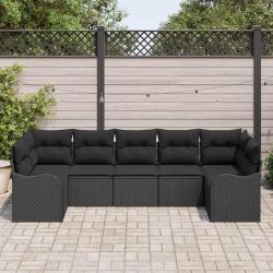 Ensemble de canap&eacute; de jardin 7 pcs Noir Poly rotin