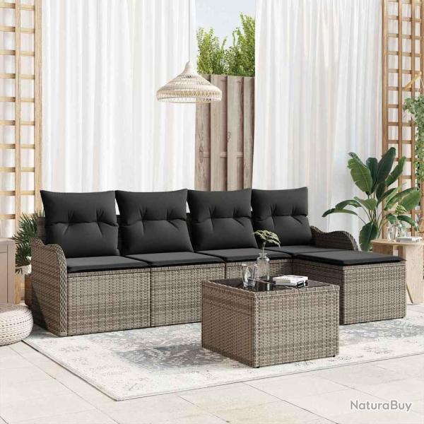 Ensemble de canap� de jardin avec coussin 6 pcs Noir Poly rotin