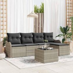 Ensemble de canap&eacute; de jardin avec coussin 6 pcs Gris Poly rotin