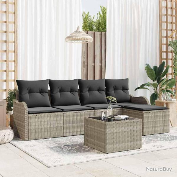 Ensemble de canap� de jardin avec coussin 6 pcs Gris Poly rotin