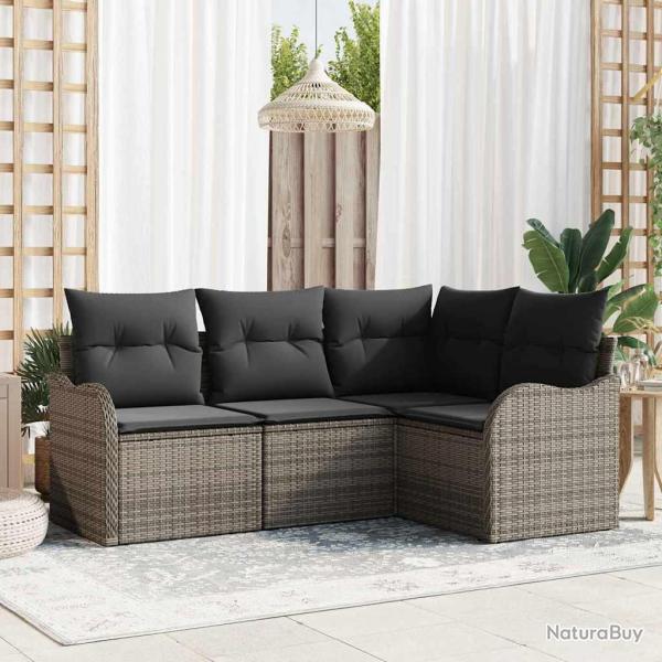 Ensemble de canap� de jardin avec stockage 4 pcs Gris polyrotin