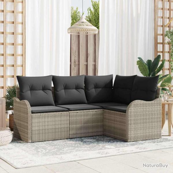 Ensemble de canap� de jardin 4 pcs Gris clair polyrotin
