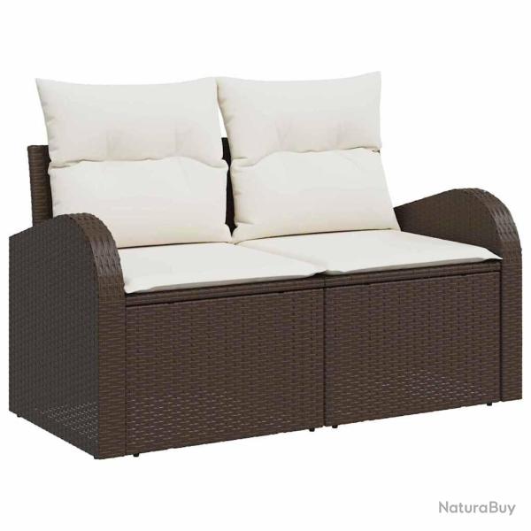 Ensemble de canap� de jardin 5 pcs Marron et Cr�me polyrotin