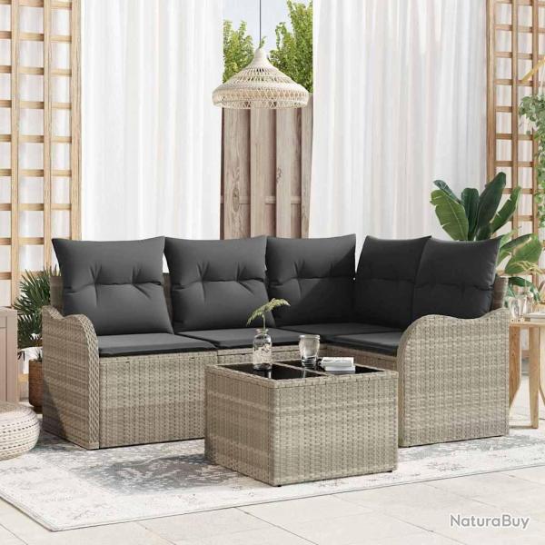 Ensemble de canap� de jardin avec stockage 5 pcs Gris polyrotin