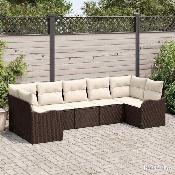 Ensemble de canap� de jardin 7 pcs Marron et blanc Poly rotin