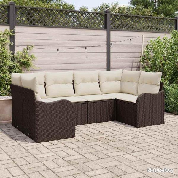 Ensemble de canap� de jardin 6 pcs Marron et blanc Poly rotin