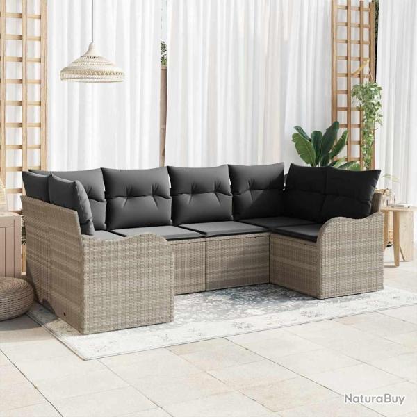Ensemble de canap� de jardin 6 pcs Gris clair Poly rotin