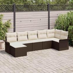 Ensemble de canap&eacute; de jardin 7 pcs Marron Poly rotin