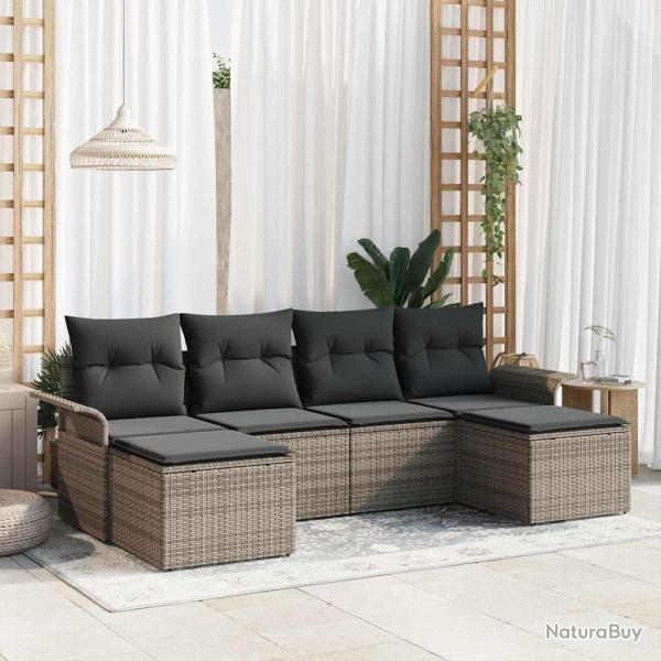Ensemble de canap� de jardin avec stockage 6 pcs Gris polyrotin