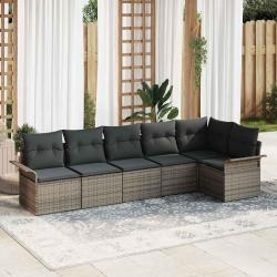 Ensemble de canap&eacute; de jardin avec coussin 6 pcs Gris Poly rotin