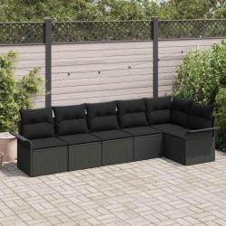 Ensemble de canap&eacute; de jardin avec coussin 6 pcs Noir Poly rotin