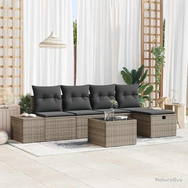 Ensemble de canap� de jardin avec coussin 6 pcs Gris polyrotin
