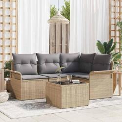 Ensemble de canap&eacute; de jardin 5 pcs Beige polyrotin