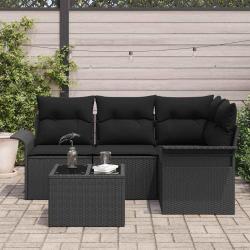 Ensemble de canap&eacute; de jardin avec stockage 5 pcs Noir polyrotin
