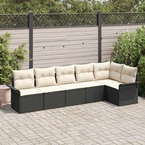 Ensemble de canap� de jardin avec coussin 6 pcs Noir Poly rotin