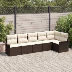 Ensemble de canap&eacute; de jardin 6 pcs Marron Poly rotin