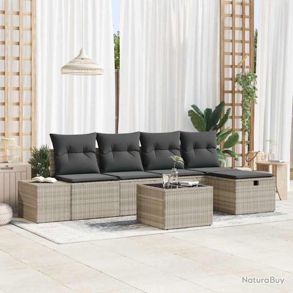Ensemble de canap� de jardin 6 pcs Gris clair polyrotin