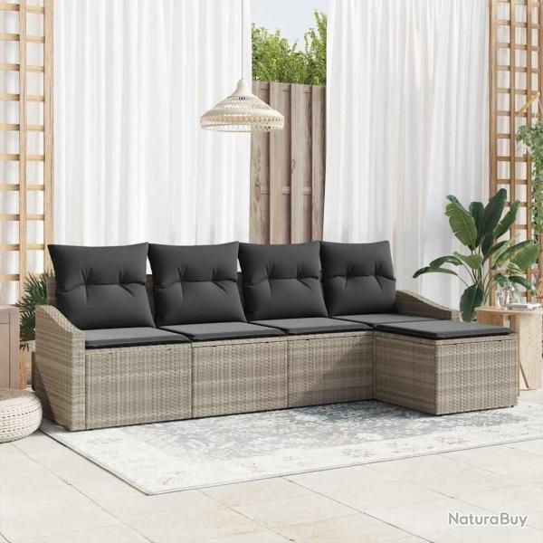 Ensemble de Canap�s avec coussin 5 pcs Gris clair polyrotin