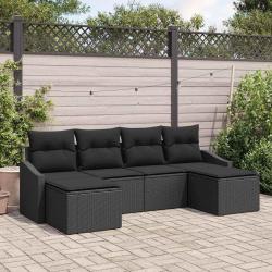 Ensemble de salle &agrave; manger pour jardin avec coussin 6 pcs Noir