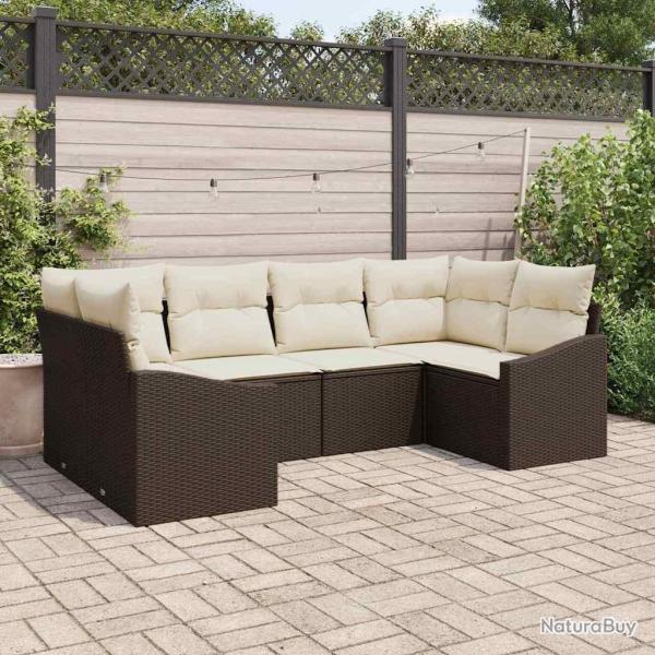 Ensemble de canap� de jardin 6 pcs Marron et Cr�me polyrotin