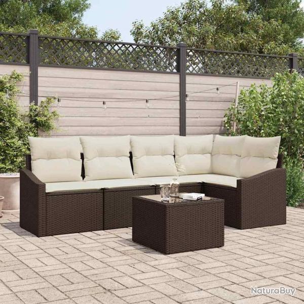 Ensemble de canap� de jardin 6 pcs Marron et Cr�me polyrotin