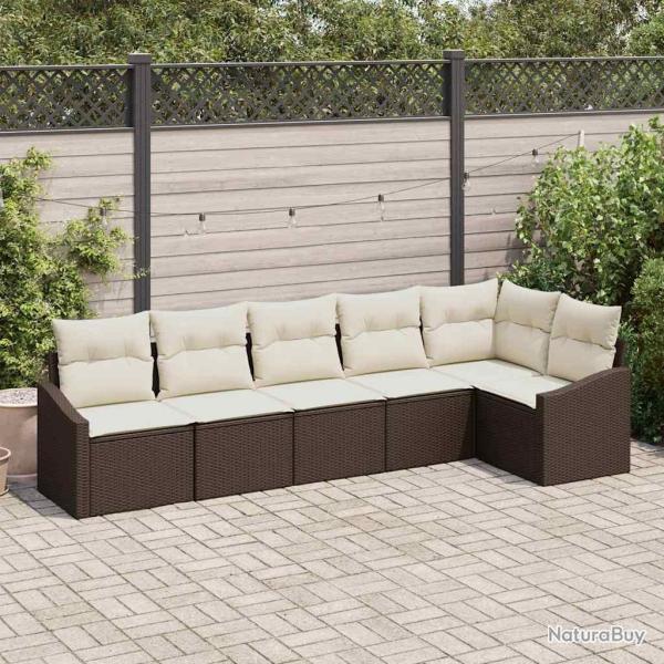 Ensemble de canap� de jardin 6 pcs Marron et blanc polyrotin