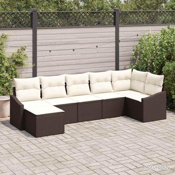 Ensemble de canap� de jardin 7 pcs Marron et Cr�me polyrotin